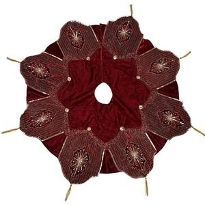 Katherine's Collection Red Velvet & Gold Sequin Beaded Christmas Tree Skirt 55"